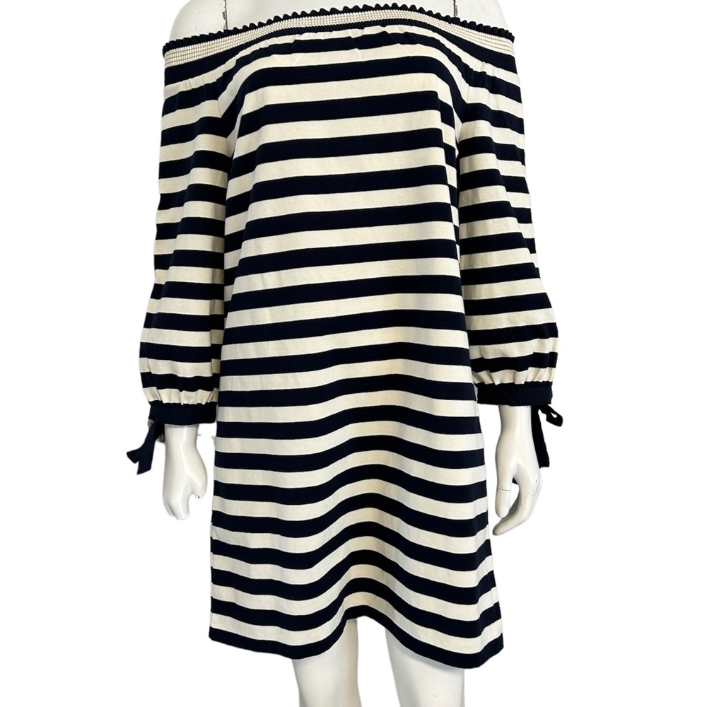 J.‎ Crew Navy Blue striped off the shoulder dress womens small